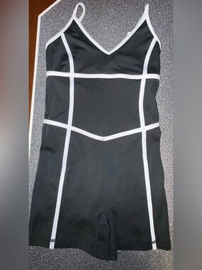 Jo & Jax Dance Biketard/Unitard Black W/White Trim Size Adult XS
